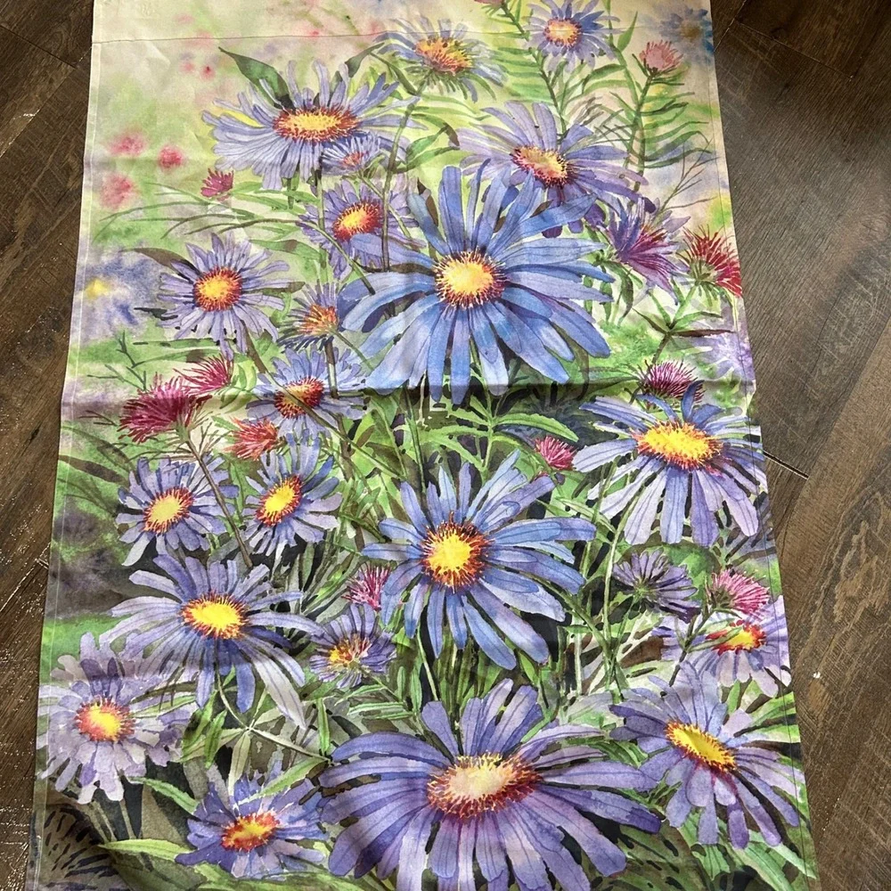 Kathleen‎ Parr McKenna Purple Aster Watercolor Floral Garden Flag Banner 28x39
